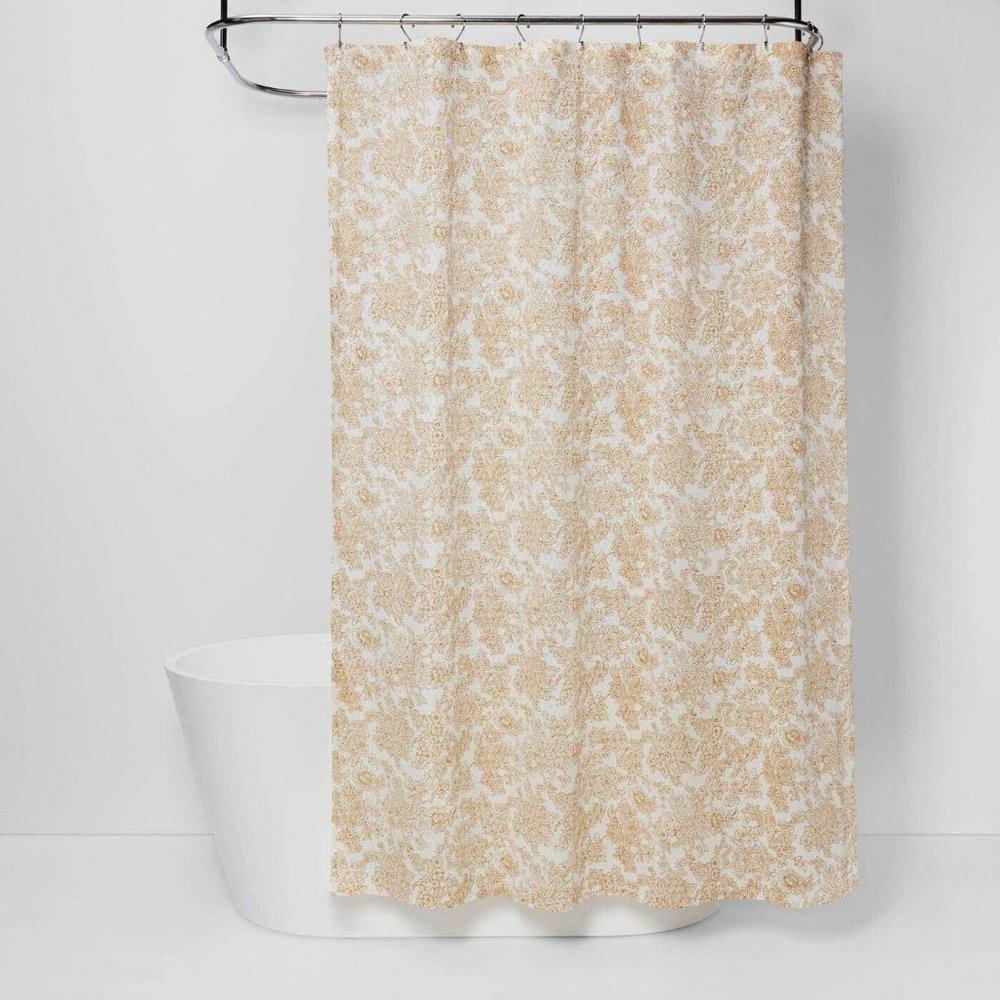 THRESHOLD SHOWER CURTAIN - YELLOW FROLIC AZTEC PRINT 72X72 INCHES - NEW